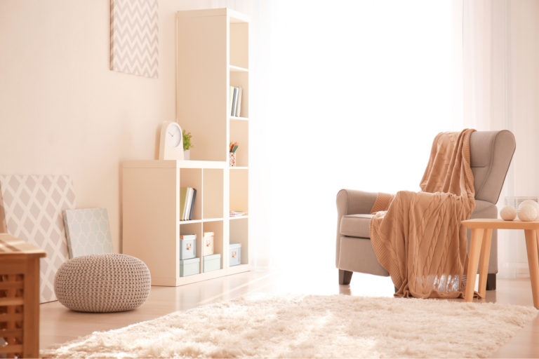 Cozy playroom with fluffy white carpet