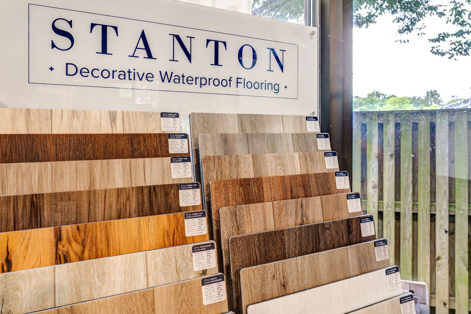 Stanton Decorative Waterproof Flooring Display with wood floor samples